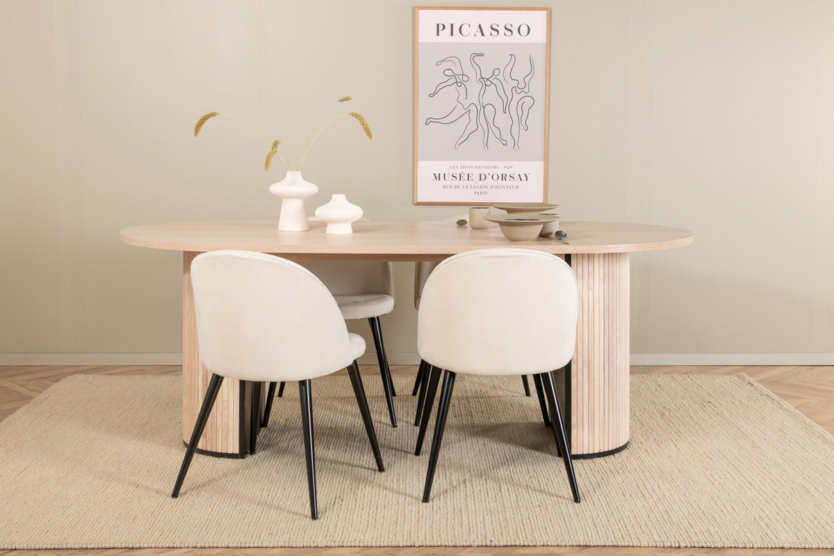 Venture Design Bianca & Velvet Matbord 90x200 + Matstolar Vit