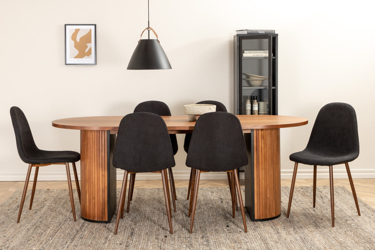 Venture Design Bianca & Polar Ovala Matbord 200 x 90 Valnöt + Matstolar 2-pack Svart