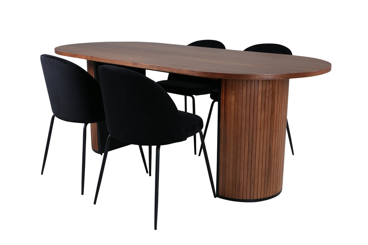 Venture Design Wrinkles & Bianca Matstolar Svart + Matbord 90x200