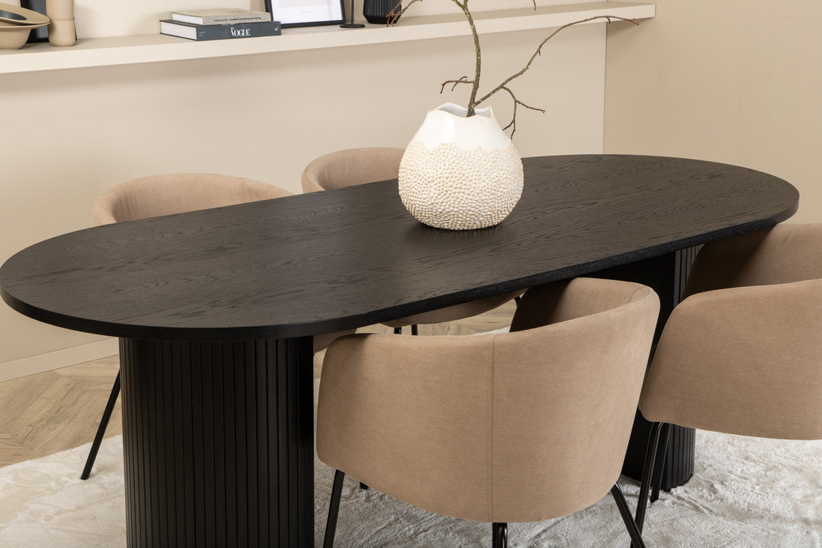 Venture Design Berit & Bianca Matstolar Beige + Ovala Matbord 200 x 90 Svart