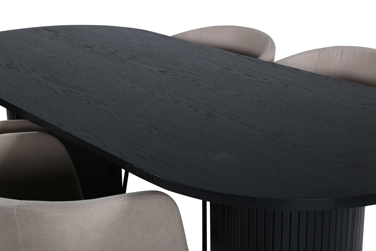 Venture Design Berit & Bianca Matstolar Beige + Ovala Matbord 200 x 90 Svart