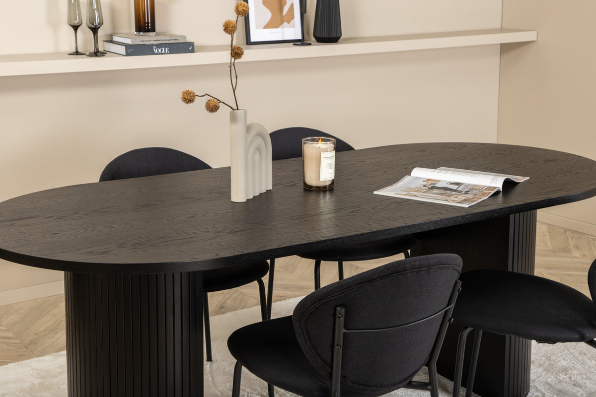 Venture Design Vault & Bianca Matstolar 2-pack Svart + Ovala Matbord 200 x 90 Svart