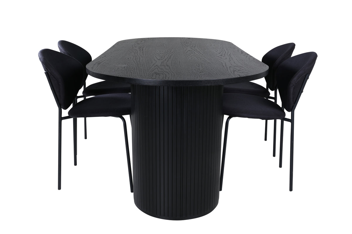 Venture Design Vault & Bianca Matstolar 2-pack Svart + Ovala Matbord 200 x 90 Svart