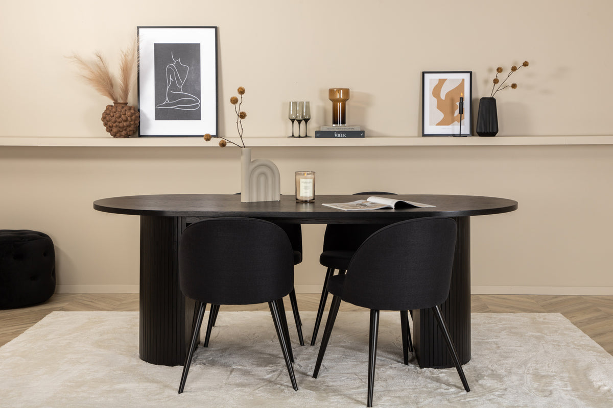 Venture Design Bianca & Velvet Ovala Matbord 200 x 90 Svart + Matstolar 2-pack Svart