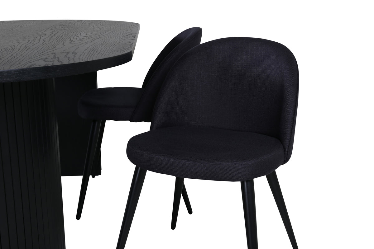 Venture Design Bianca & Velvet Ovala Matbord 200 x 90 Svart + Matstolar 2-pack Svart