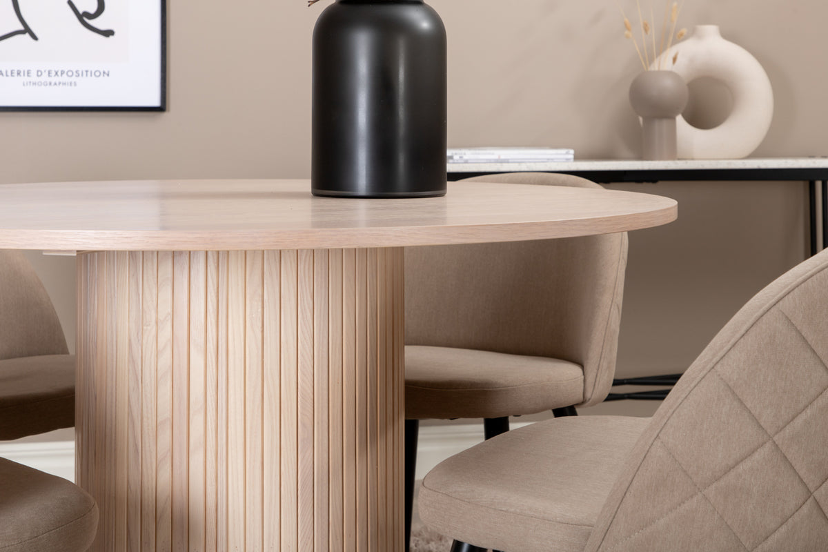 Venture Design Bianca & Velvet Runda Matbord ⌀110 Vitputsad + Matstolar 2-pack Beige