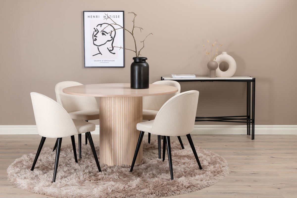 Venture Design Bianca & Velvet Runda Matbord ⌀110 Vitputsad + Matstolar 2-pack Grädde