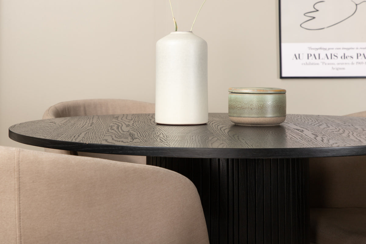 Venture Design Berit & Bianca Matstolar Beige + Runda Matbord ⌀110 Svart
