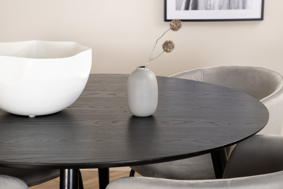 Venture Design Berit & Dipp Matstolar Grå + Runda Matbord ⌀115 Svart