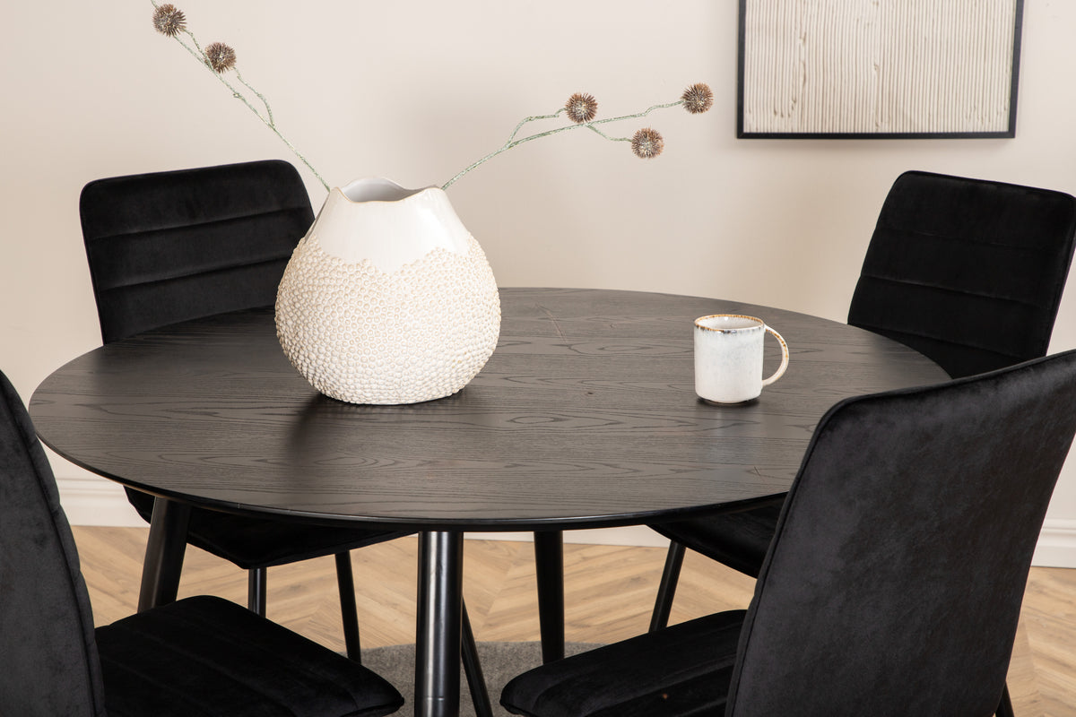 Venture Design Dipp & Windu Runda Matbord ⌀115 Svart + Matstolar 2-pack Svart