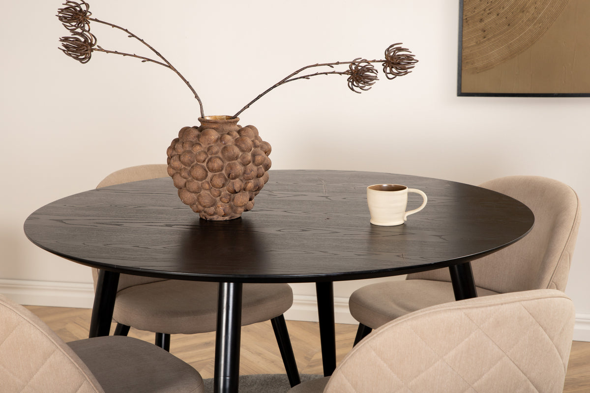 Venture Design Dipp & Velvet Runda Matbord ⌀115 Svart + Matstolar 2-pack Beige