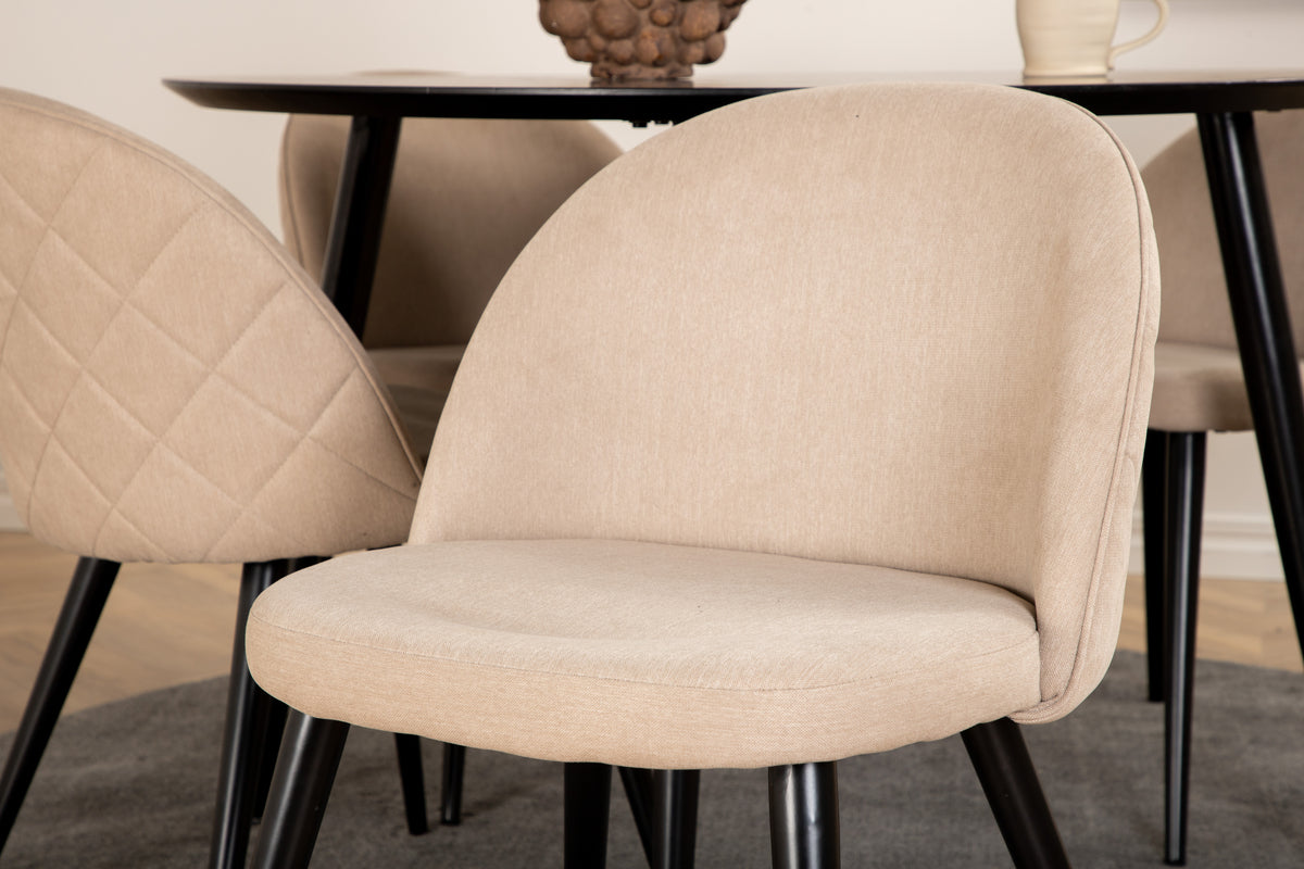 Venture Design Dipp & Velvet Runda Matbord ⌀115 Svart + Matstolar 2-pack Beige