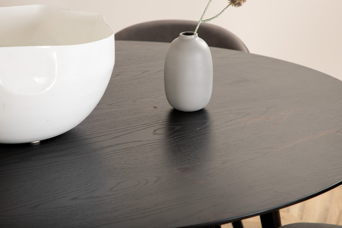 Venture Design Dipp & Velvet Runda Matbord ⌀115 Svart + Matstolar 2-pack Grå