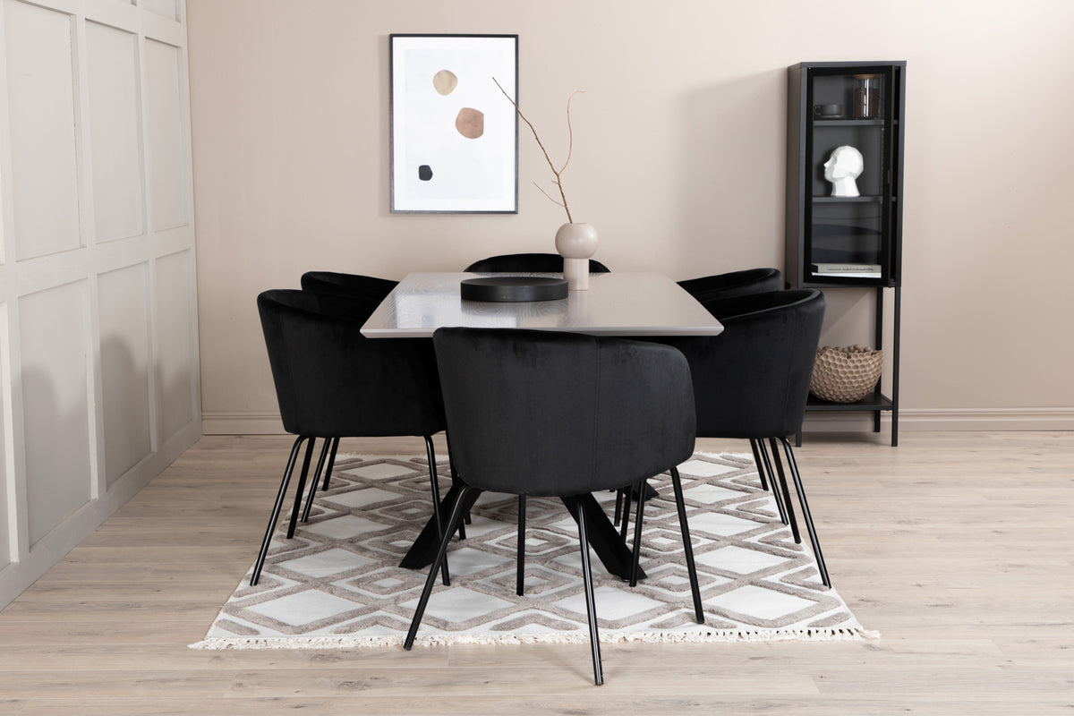 Venture Design Berit & Piazza Matstolar Svart + Rektangulära Matbord 180 x 90 Svart