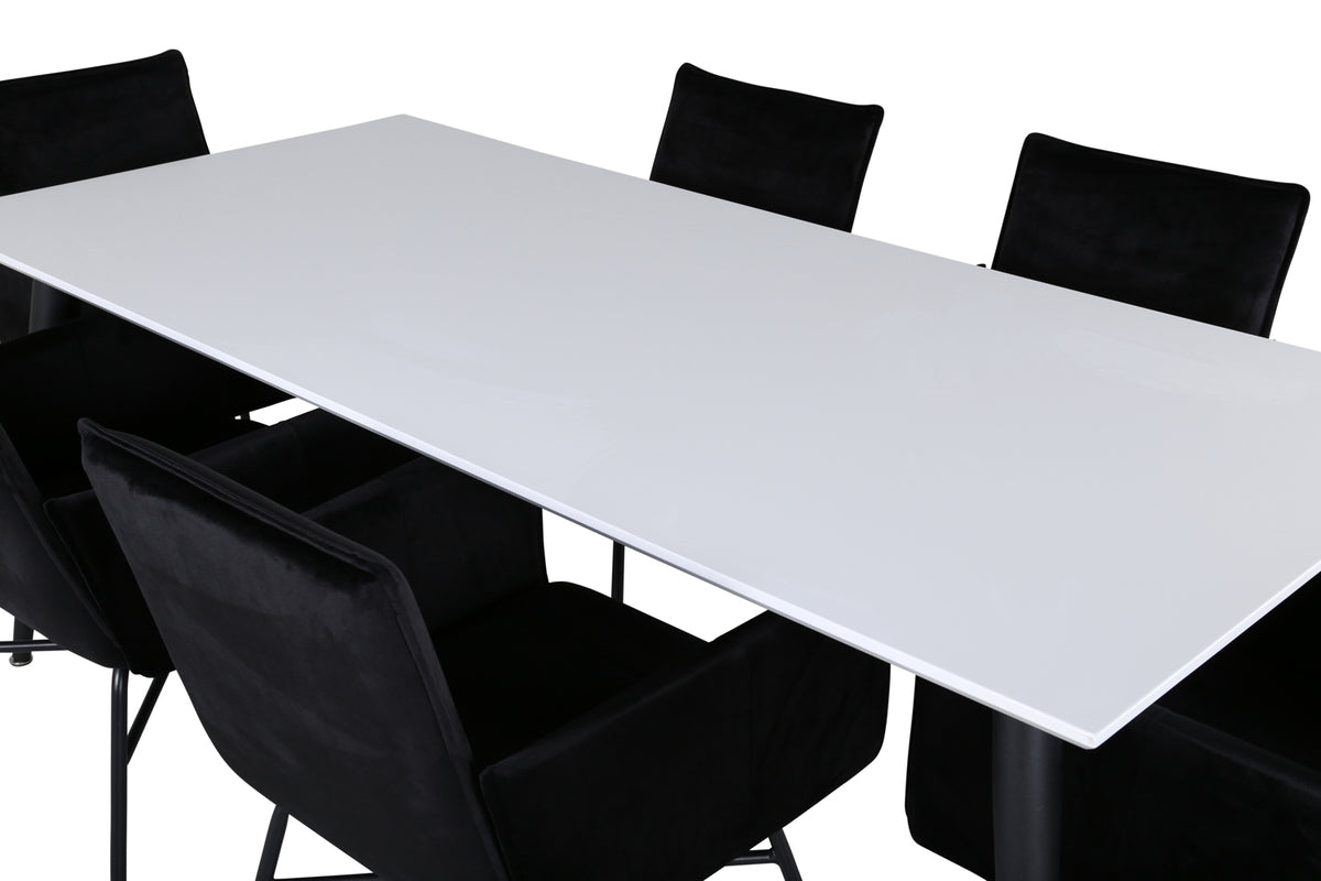 Venture Design Jimmy & Petra Rektangulära Matbord 195 x 90 Vit + Matstolar Svart