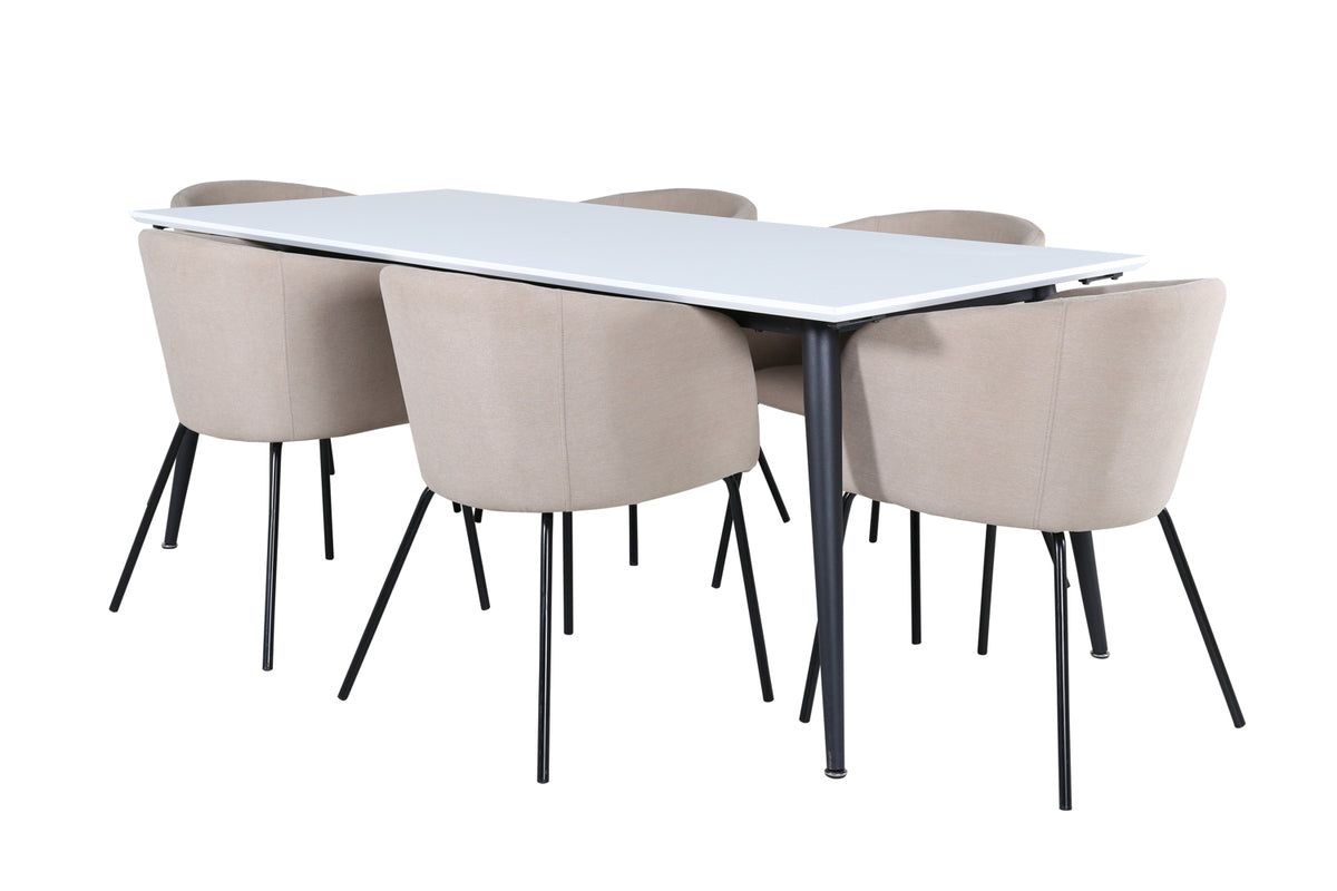 Venture Design Berit & Jimmy Matstolar Beige + Rektangulära Matbord 195 x 90 Vit