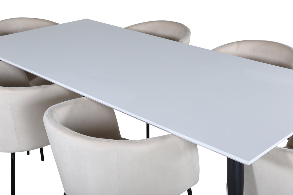 Venture Design Berit & Jimmy Matstolar Beige + Rektangulära Matbord 195 x 90 Vit