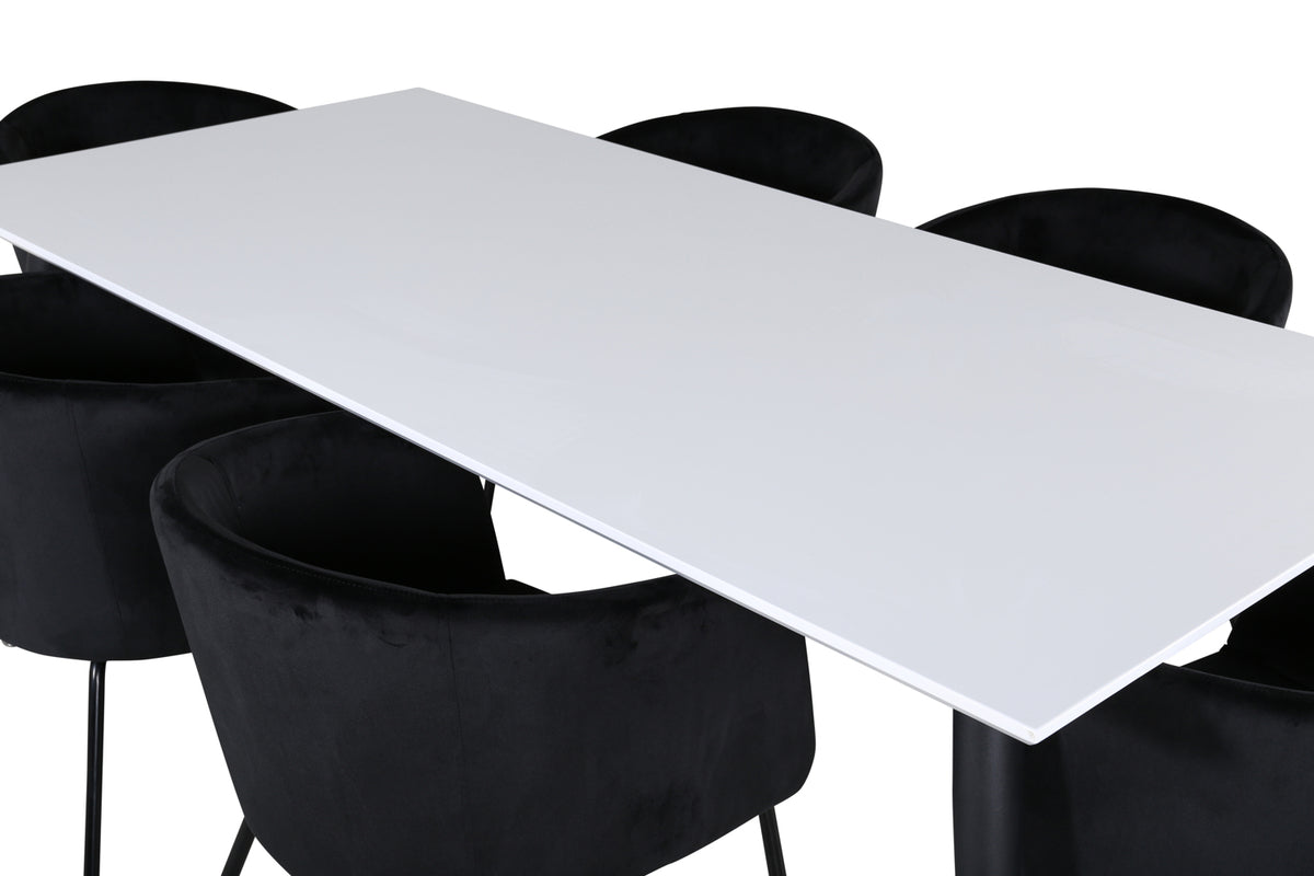 Venture Design Berit & Jimmy Matstolar Svart + Rektangulära Matbord 195 x 90 Vit