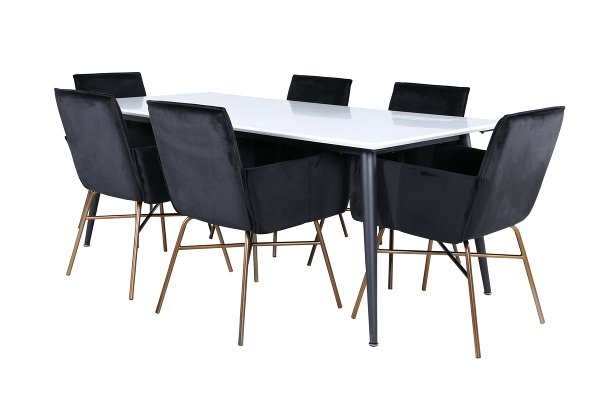 Venture Design Jimmy & Petra Rektangulära Matbord 195 x 90 Vit + Matstolar Svart