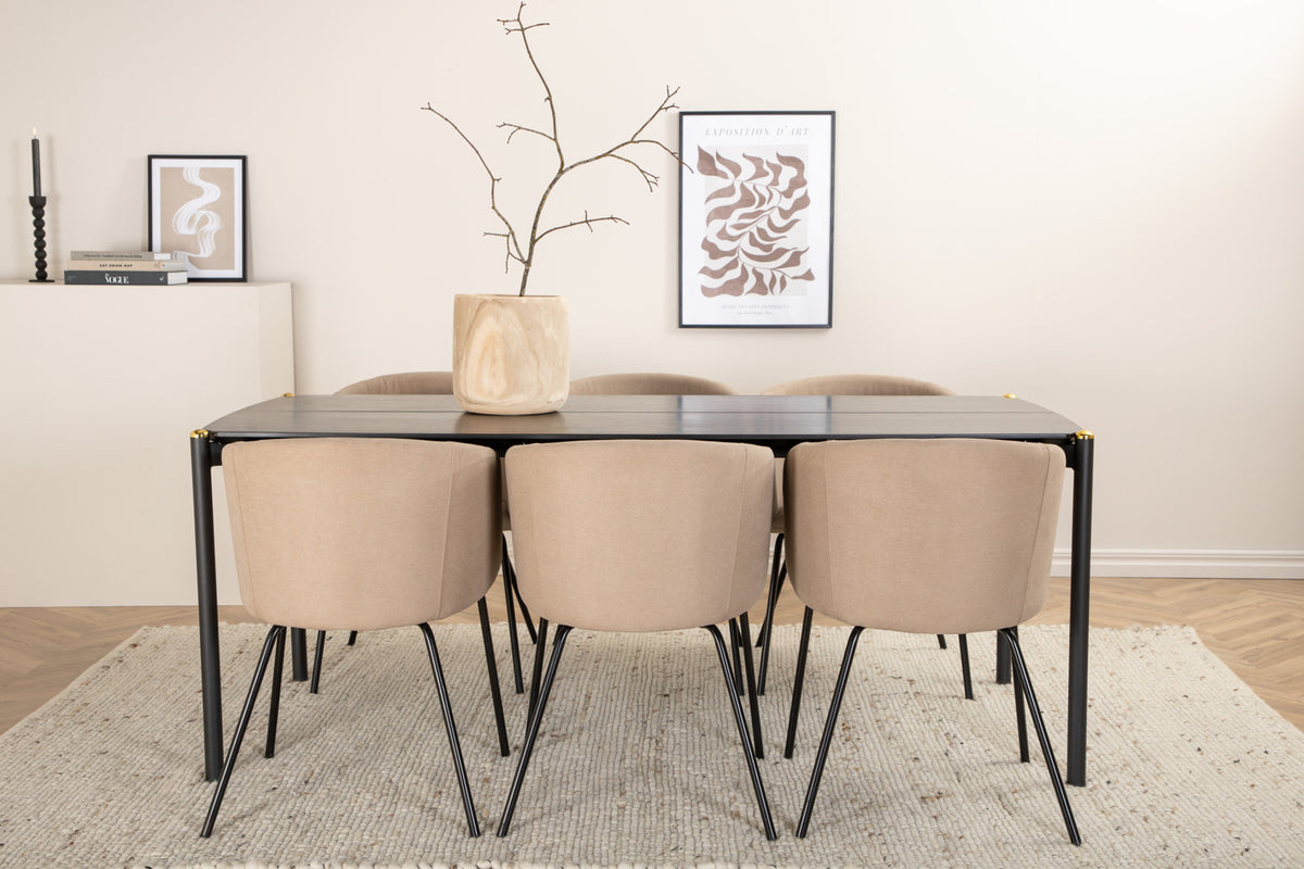 Venture Design Berit & Pelle Matstolar Beige + Rektangulära Matbord 190 x 90 Svart