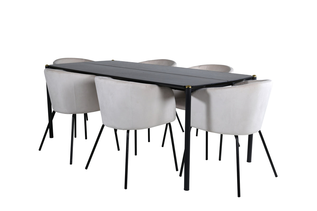 Venture Design Berit & Pelle Matstolar Beige + Rektangulära Matbord 190 x 90 Svart