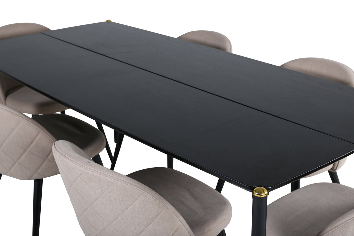 Venture Design Pelle & Velvet Rektangulära Matbord 190 x 90 Svart + Matstolar 2-pack Beige