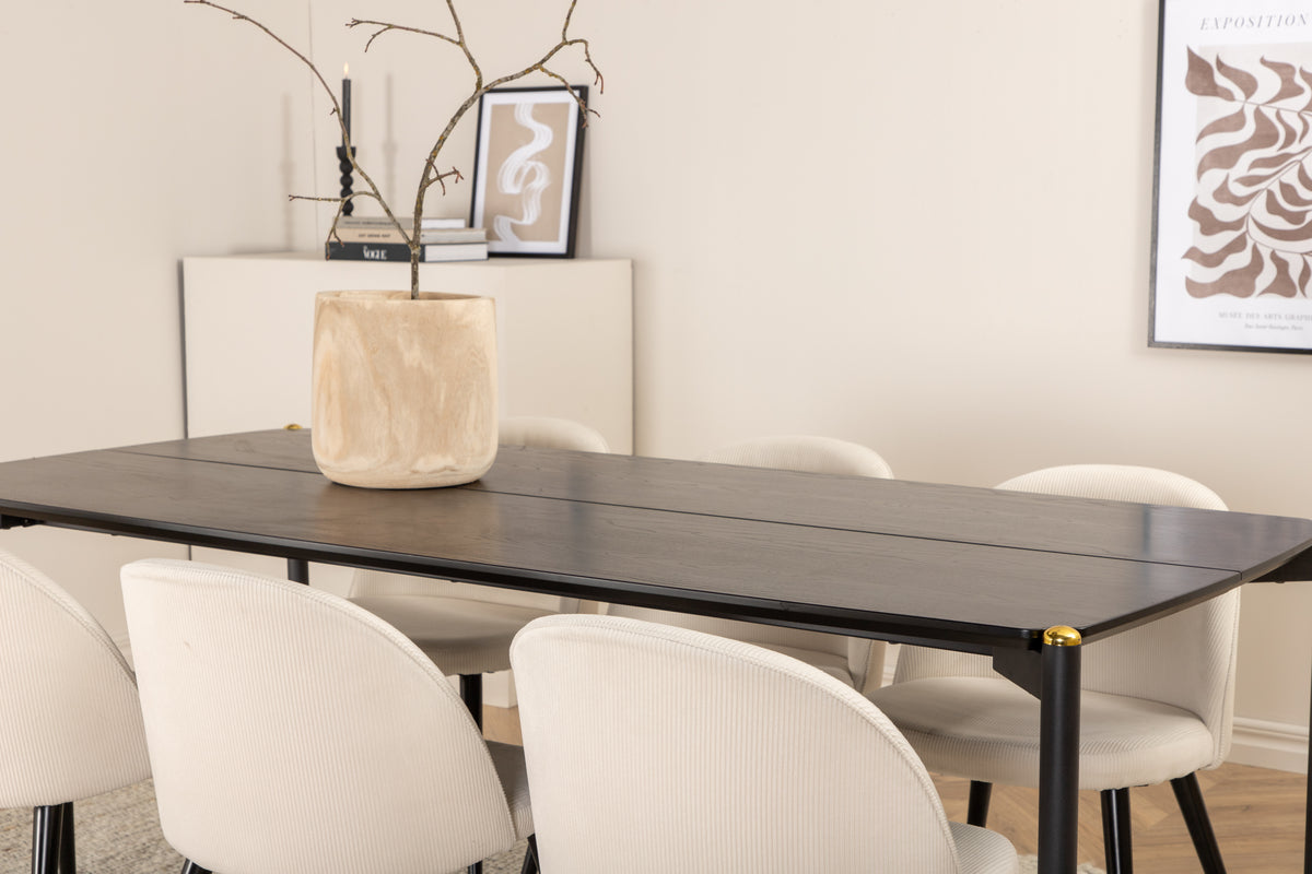 Venture Design Pelle & Velvet Rektangulära Matbord 190 x 90 Svart + Matstolar 2-pack Grädde