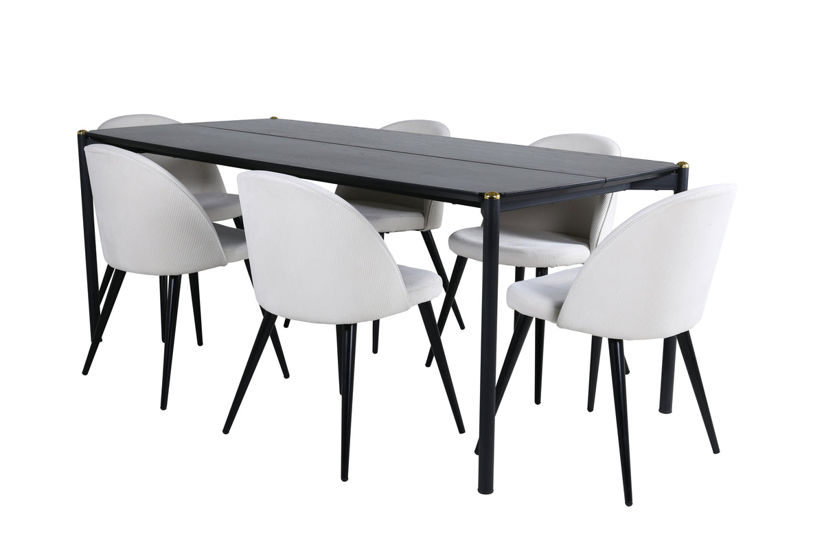 Venture Design Pelle & Velvet Rektangulära Matbord 190 x 90 Svart + Matstolar 2-pack Grädde