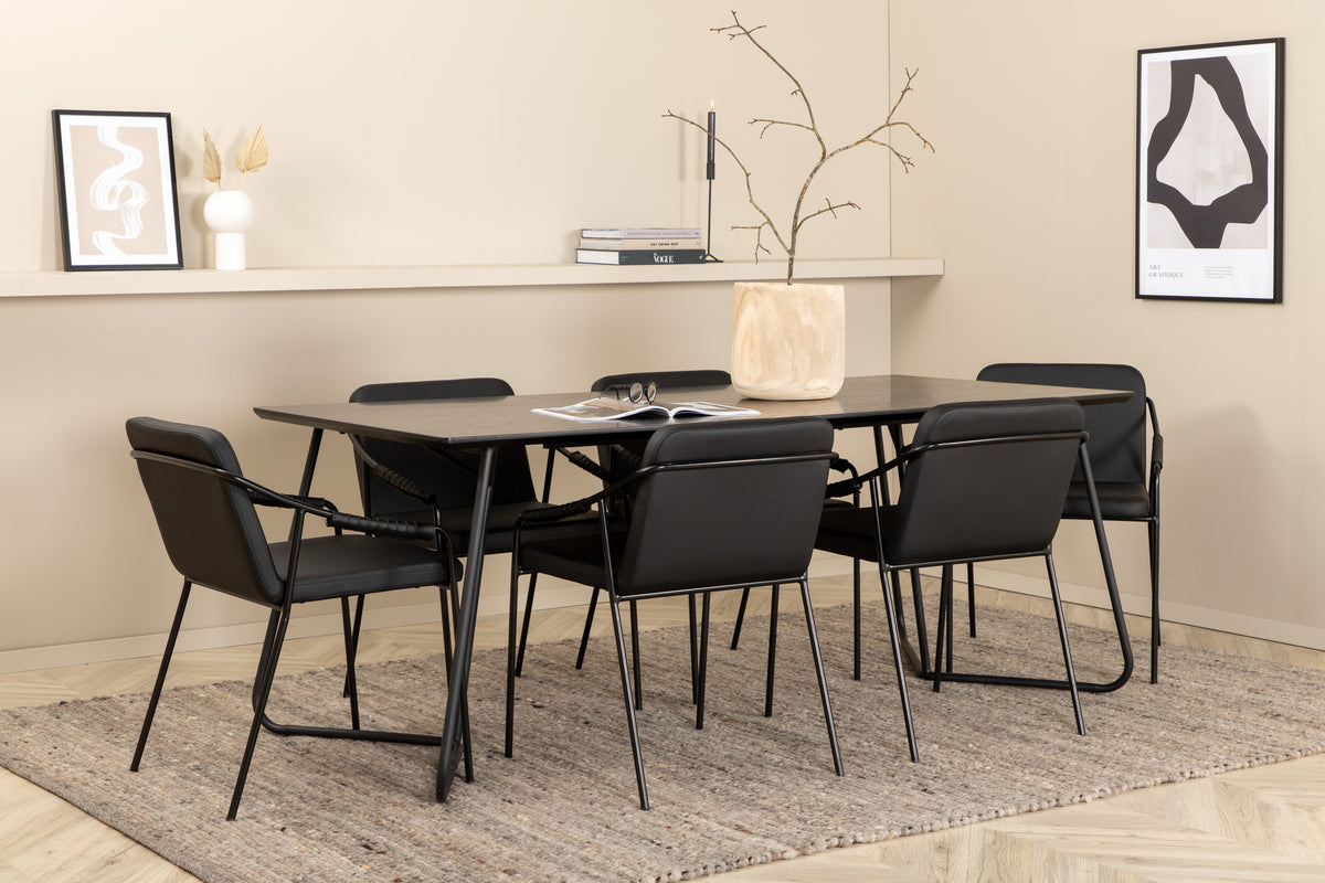 Venture Design Petra & Tvist Rektangulära Matbord 190 x 90 Svart + Matstolar 2-pack Svart