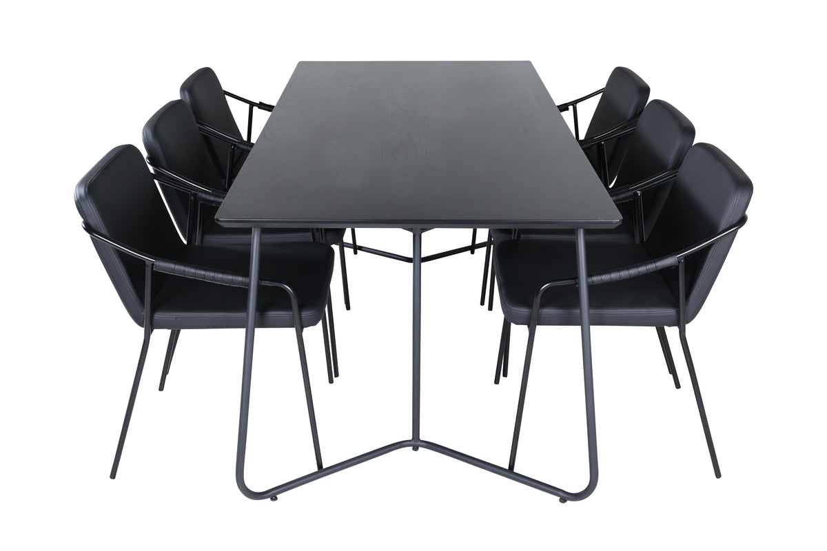 Venture Design Petra & Tvist Rektangulära Matbord 190 x 90 Svart + Matstolar 2-pack Svart