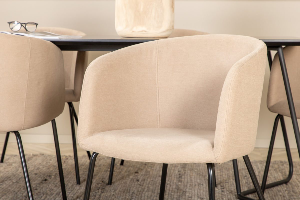 Venture Design Berit & Petra Matstolar Beige + Rektangulära Matbord 190 x 90 Svart