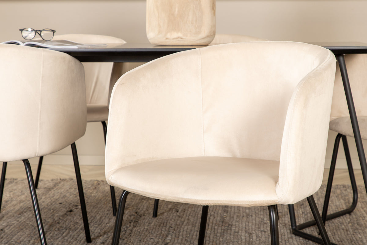 Venture Design Berit & Petra Matstolar Beige + Rektangulära Matbord 190 x 90 Svart