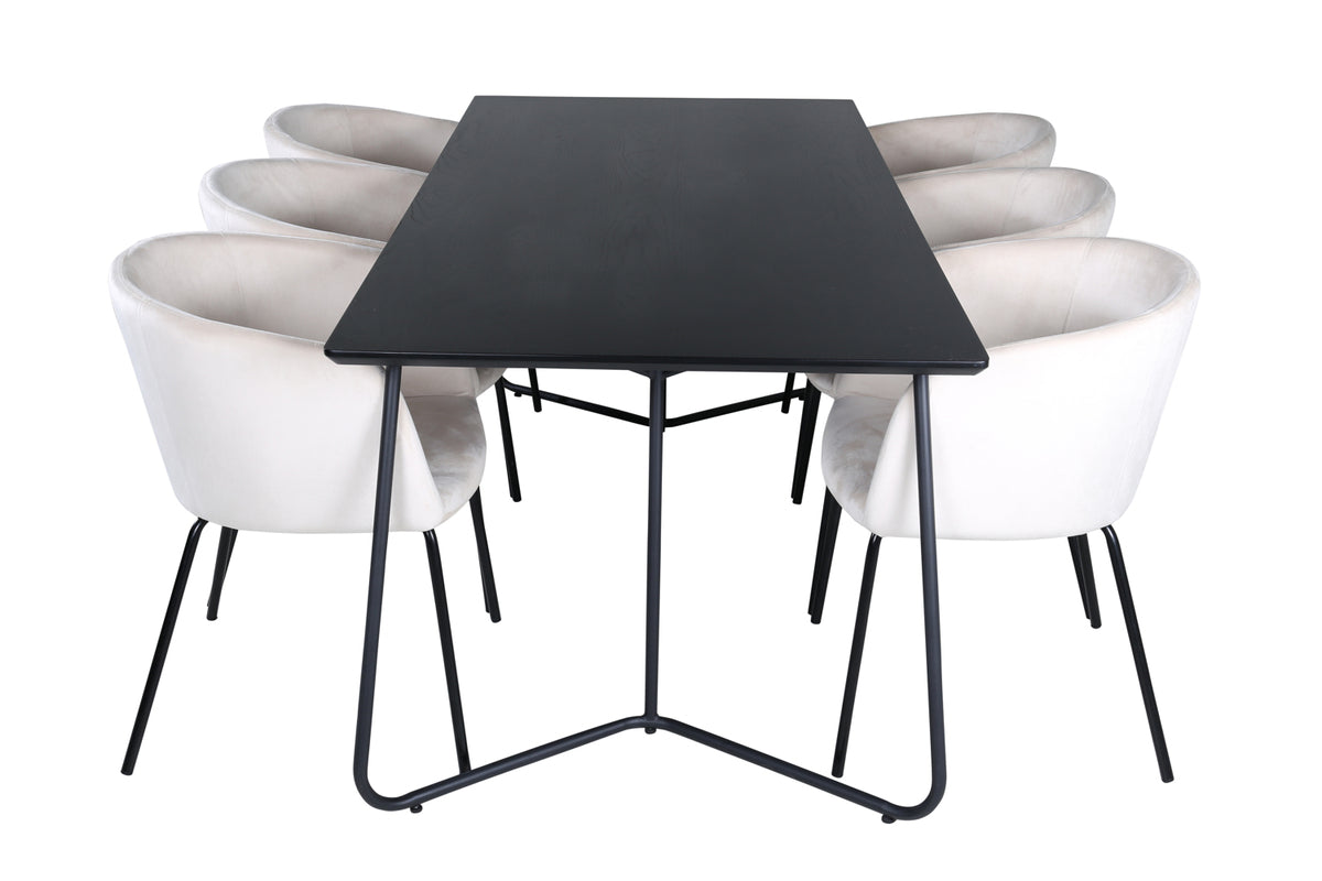 Venture Design Berit & Petra Matstolar Beige + Rektangulära Matbord 190 x 90 Svart