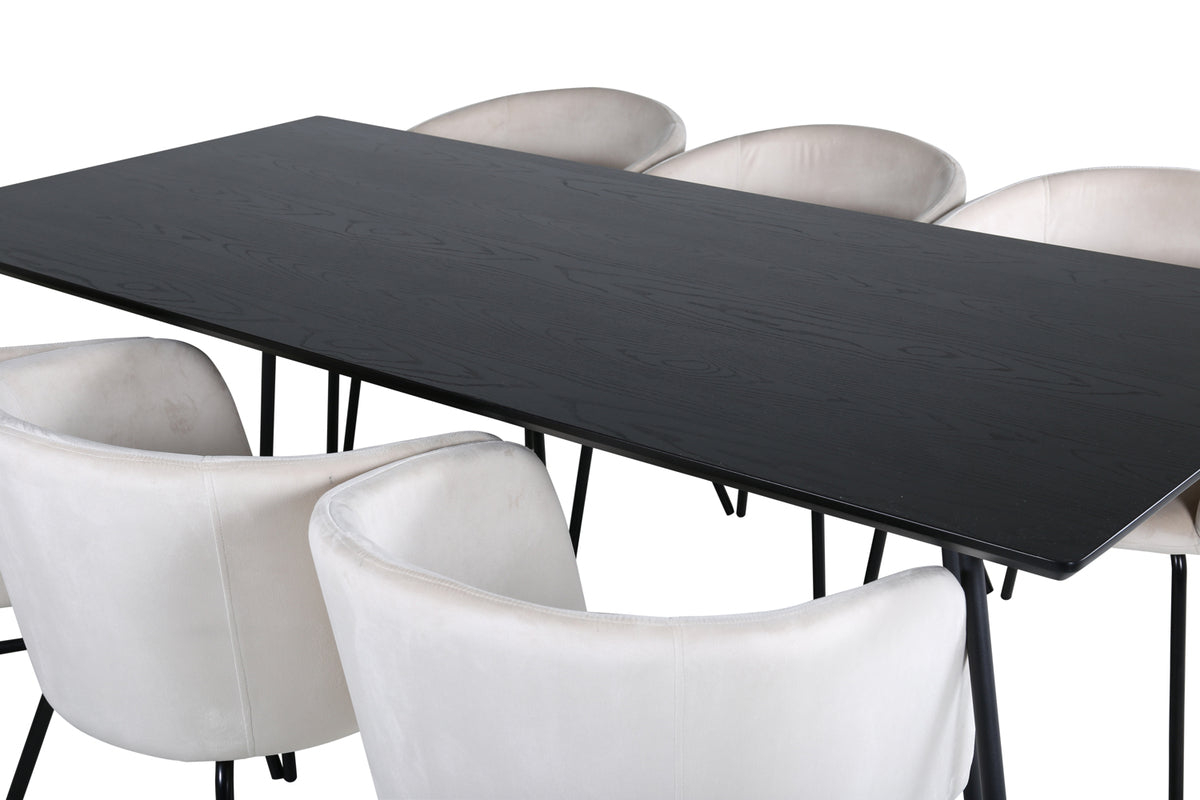 Venture Design Berit & Petra Matstolar Beige + Rektangulära Matbord 190 x 90 Svart