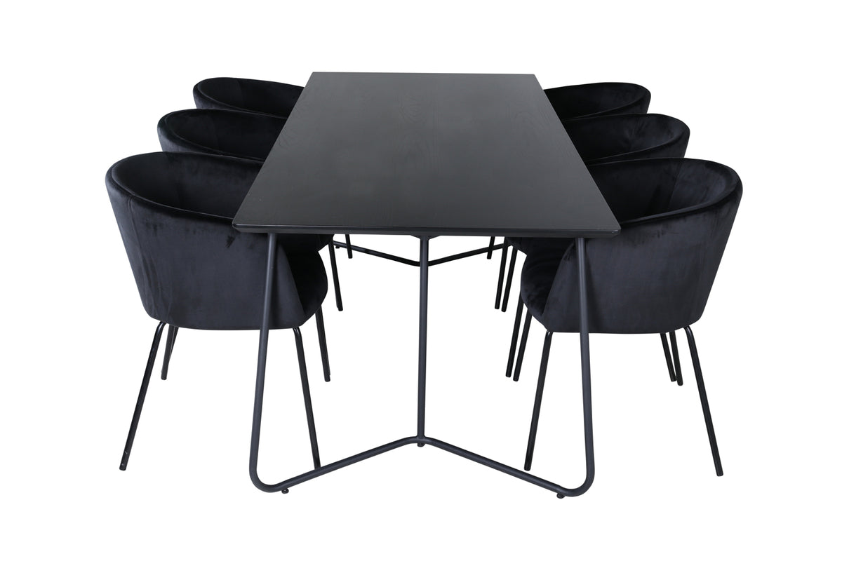 Venture Design Berit & Petra Matstolar Svart + Rektangulära Matbord 190 x 90 Svart