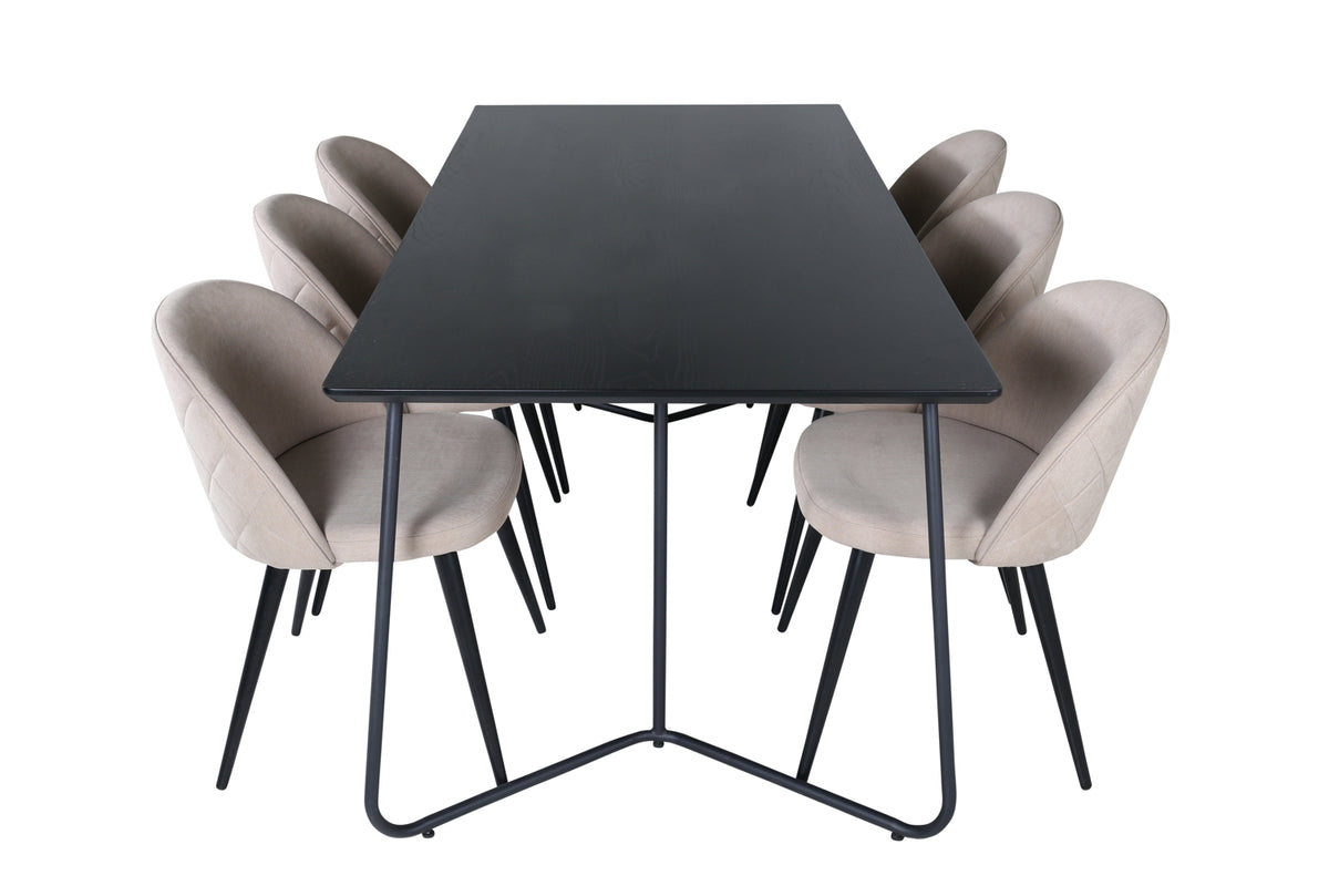 Venture Design Petra & Velvet Rektangulära Matbord 190 x 90 Svart + Matstolar 2-pack Beige