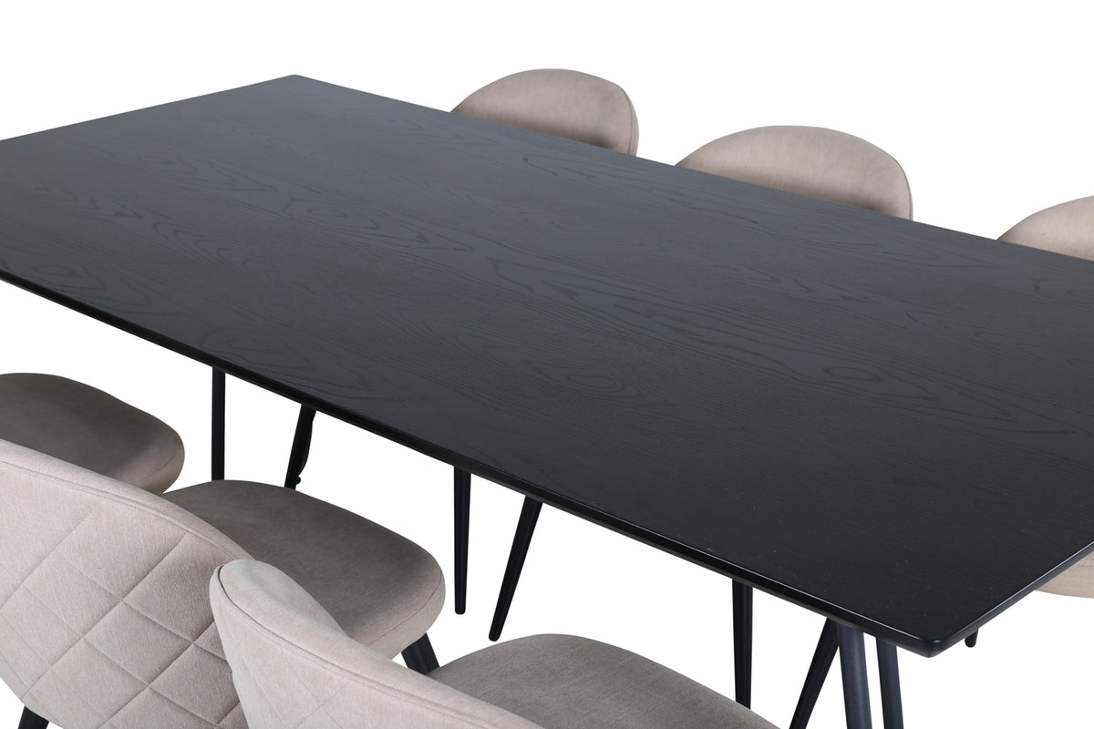 Venture Design Petra & Velvet Rektangulära Matbord 190 x 90 Svart + Matstolar 2-pack Beige