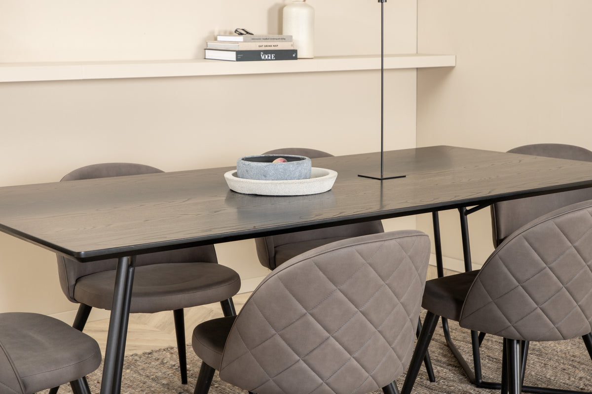 Venture Design Petra & Velvet Rektangulära Matbord 190 x 90 Svart + Matstolar 2-pack Grå