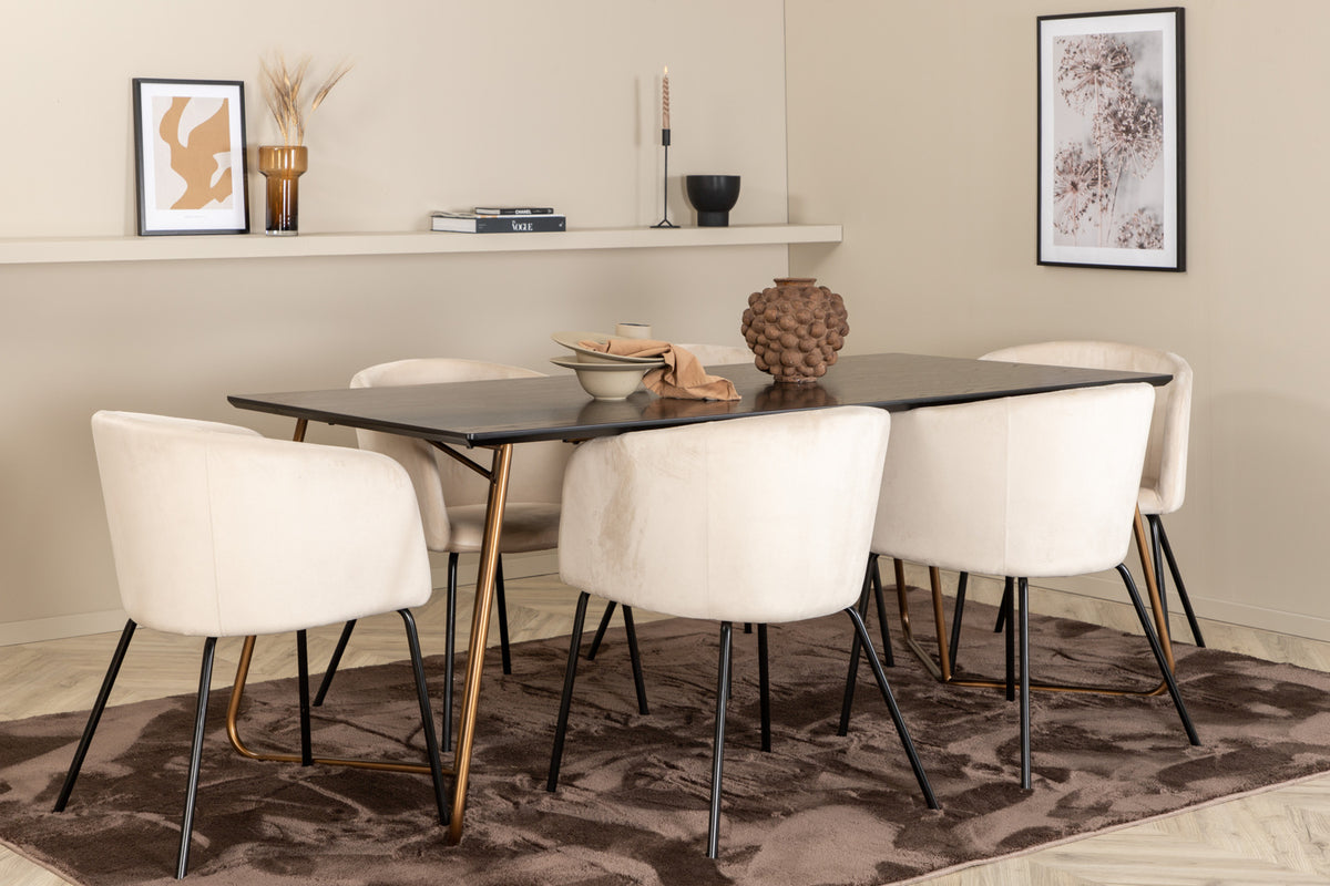 Venture Design Berit & Petra Matstolar Beige + Rektangulära Matbord 190 x 90 Svart