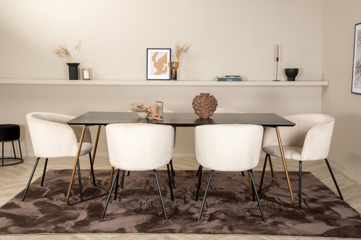 Venture Design Berit & Petra Matstolar Beige + Rektangulära Matbord 190 x 90 Svart