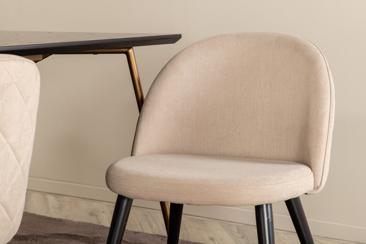 Venture Design Petra & Velvet Rektangulära Matbord 190 x 90 Svart + Matstolar 2-pack Beige