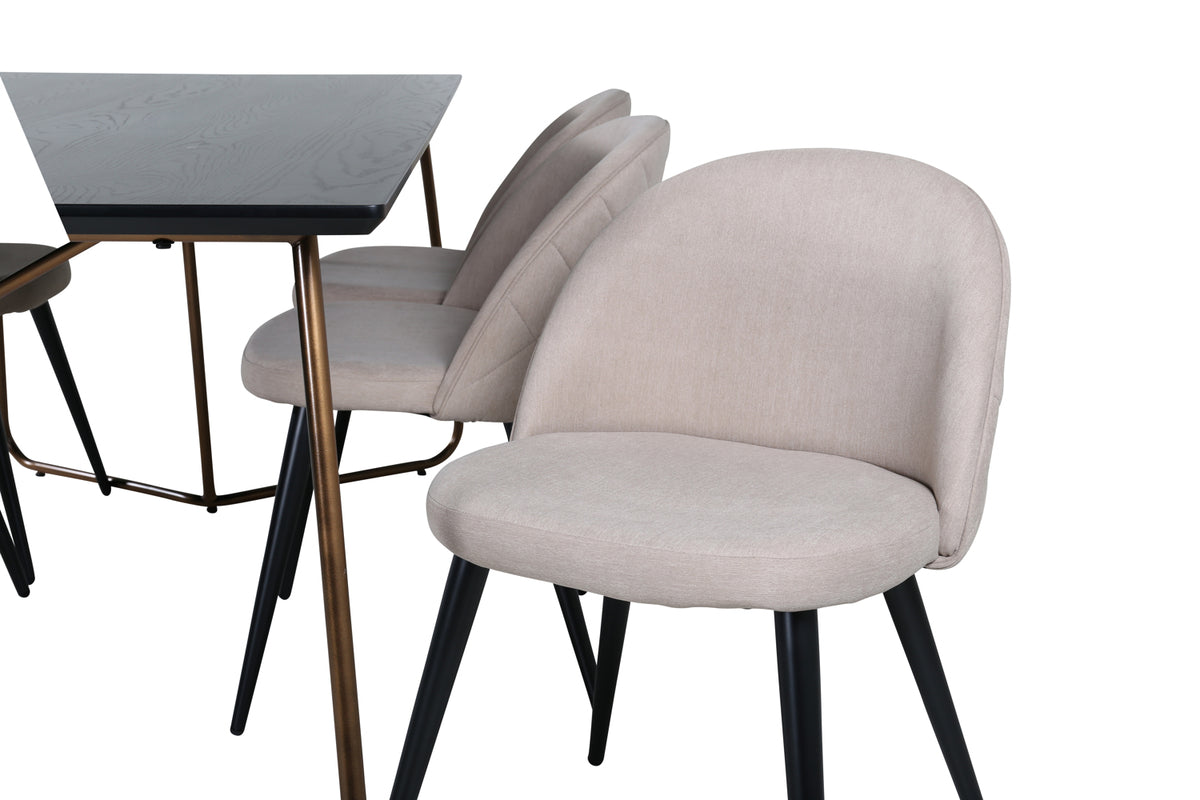 Venture Design Petra & Velvet Rektangulära Matbord 190 x 90 Svart + Matstolar 2-pack Beige