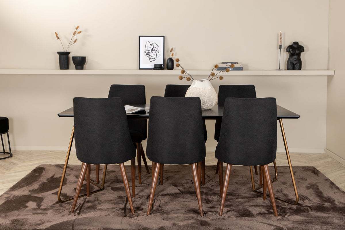 Venture Design Petra & Leone Matbord 90x190 + Matstolar Svart