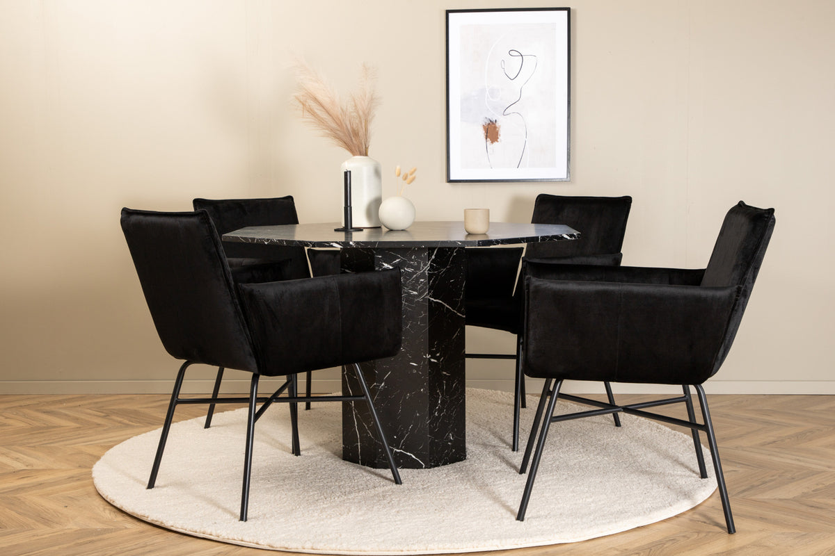 Venture Design Petra & Marbs Matstolar Svart + Runda Matbord ⌀110 Svart