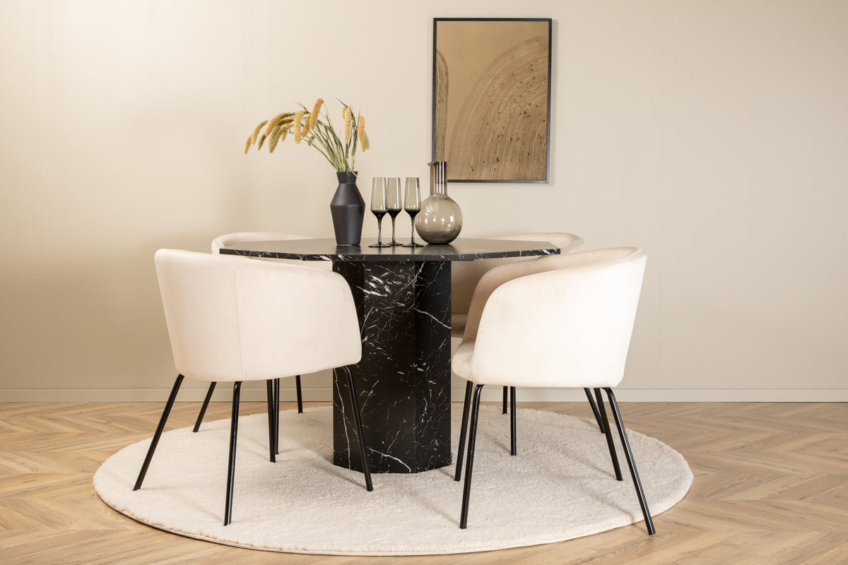Venture Design Berit & Marbs Matstolar Beige + Runda Matbord ⌀110 Svart