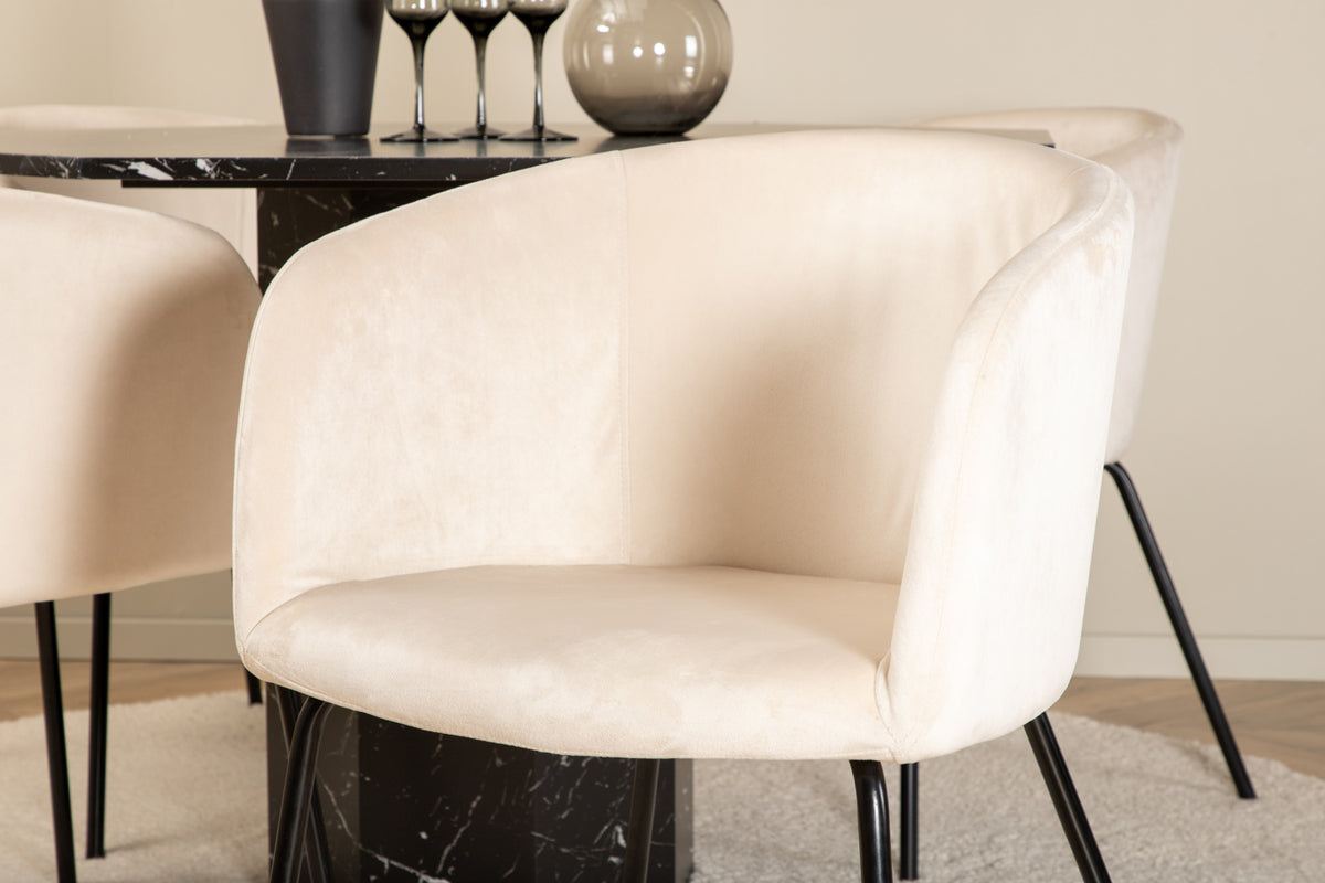Venture Design Berit & Marbs Matstolar Beige + Runda Matbord ⌀110 Svart