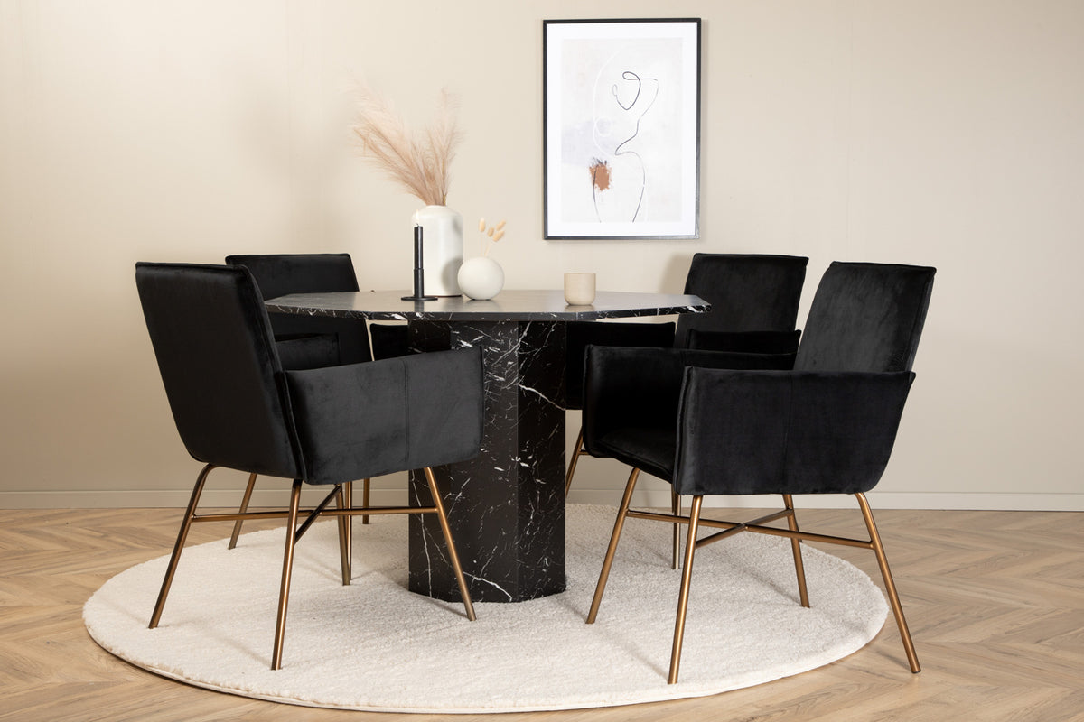 Venture Design Petra & Marbs Matstolar Svart + Runda Matbord ⌀110 Svart