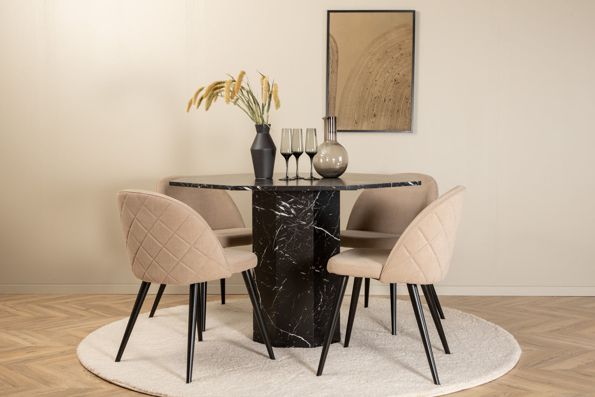Venture Design Marbs & Velvet Runda Matbord ⌀110 Svart + Matstolar 2-pack Beige
