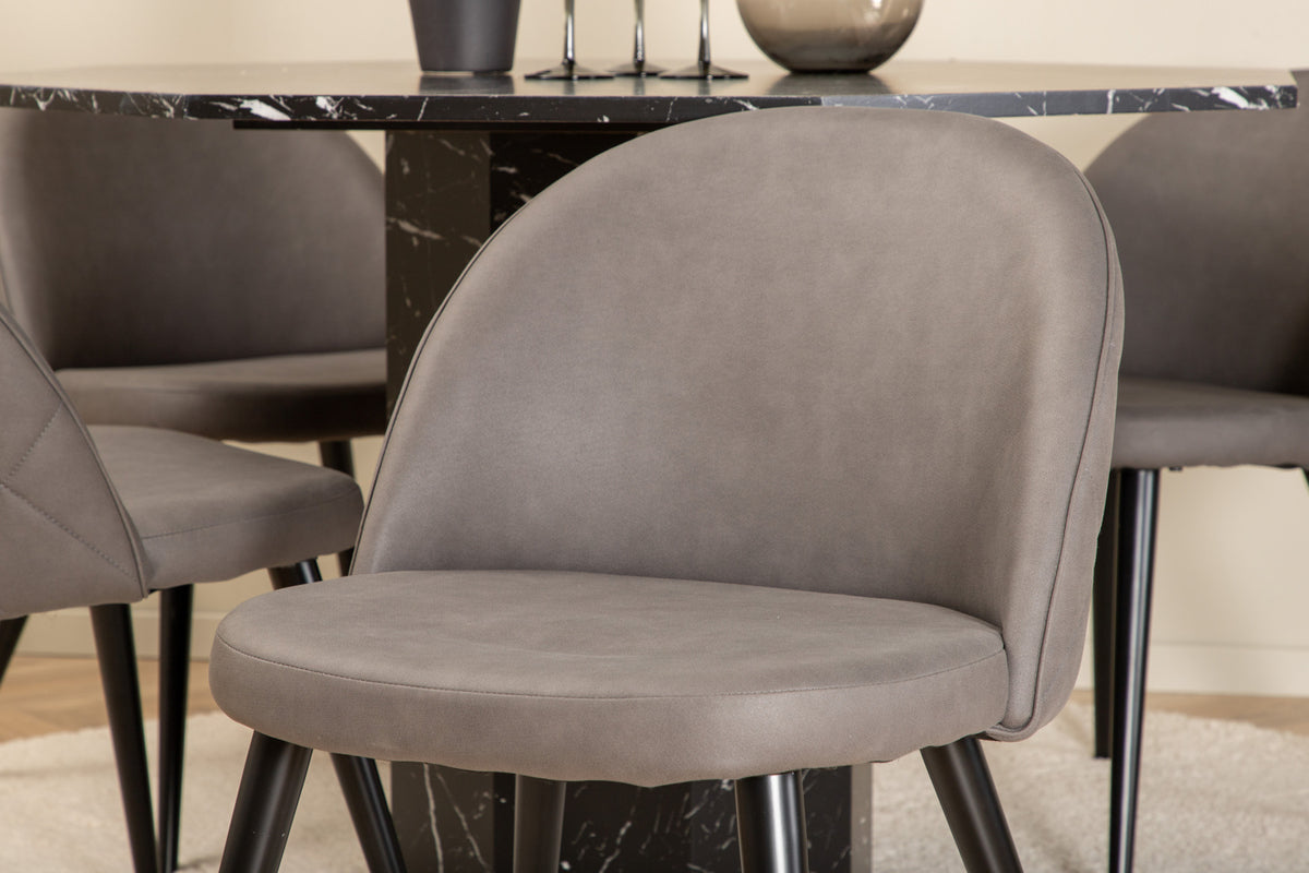 Venture Design Marbs & Velvet Runda Matbord ⌀110 Svart + Matstolar 2-pack Grå