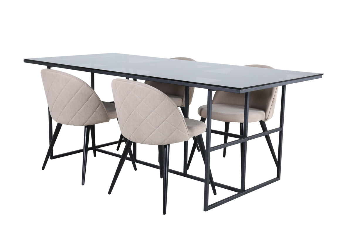 Venture Design Leif & Velvet Matbord 90x200 + Matstolar Beige